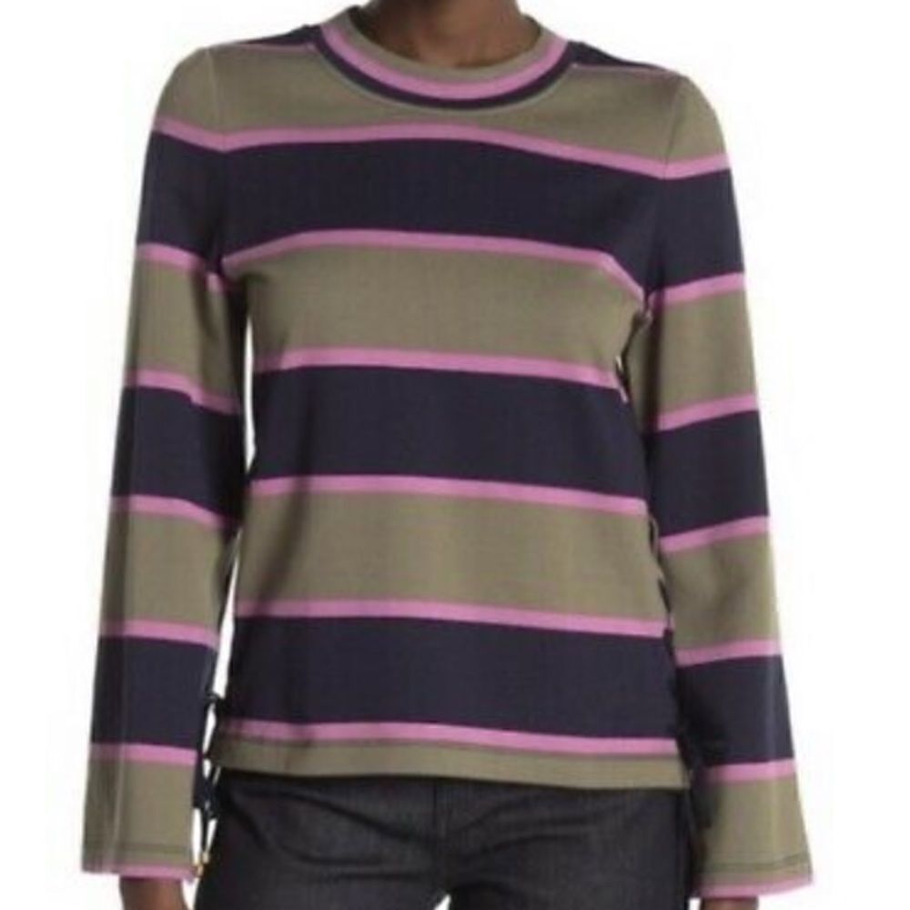 Tory Burch  Lace Up Striped Top  Color Navy